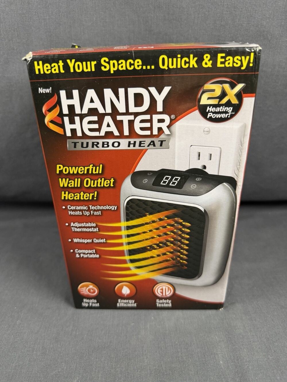Handy Heater Turbo Heat Wall Outlet Heater Gray 800W Ceramic Portable NEW
